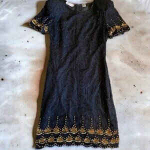 Vintage Laurence Kazar silk beaded dress black gold rare